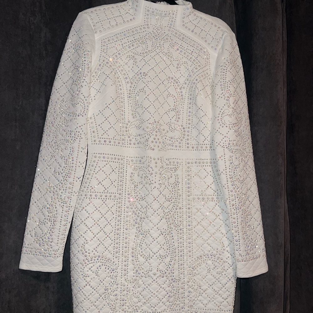 Bebe White Embellished Dress, Size L